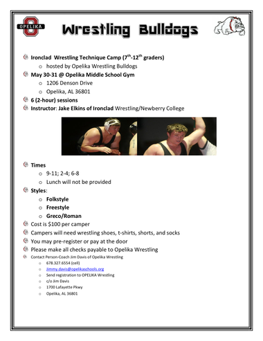 Wrestling Camp Flyer